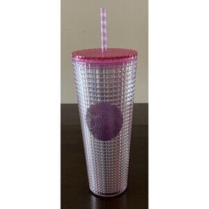 Starbucks 2023 Grid Bubblegum Gradient Pink Silver Iridescent Tumbler Cup 24 oz